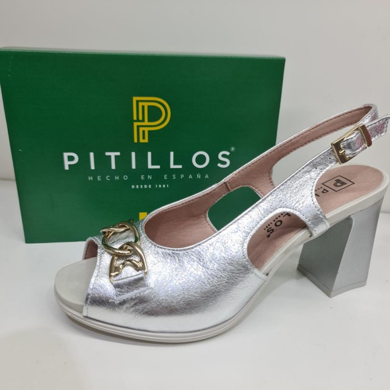 Zapato Plata Cadena Tacón Mod  5701 Pitillos