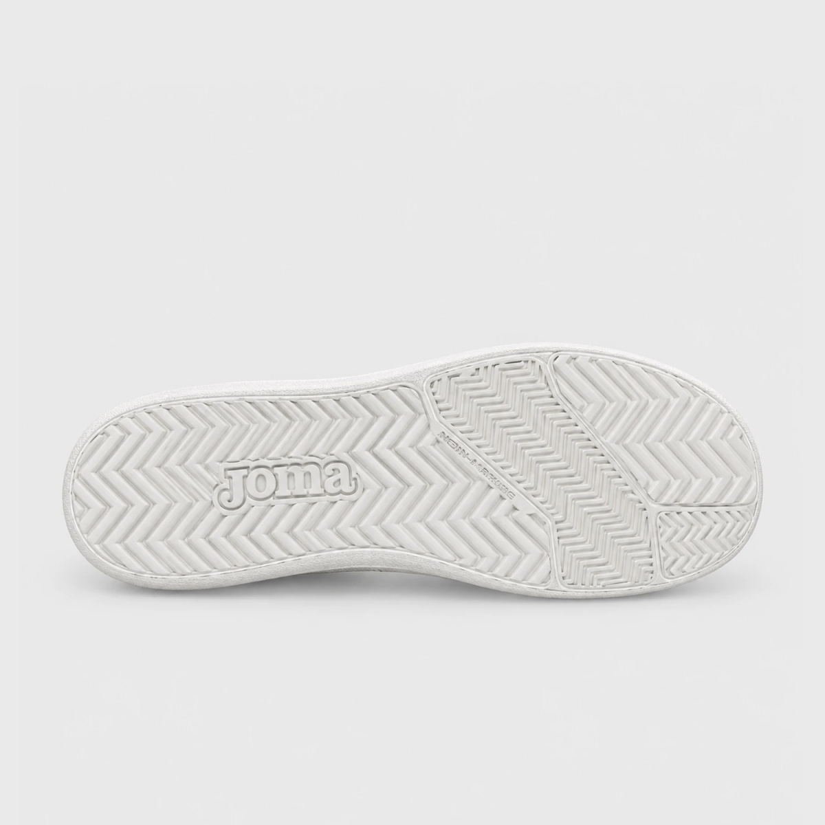 Zapatilla Joma Barefoot blanca con talón de leopardo.