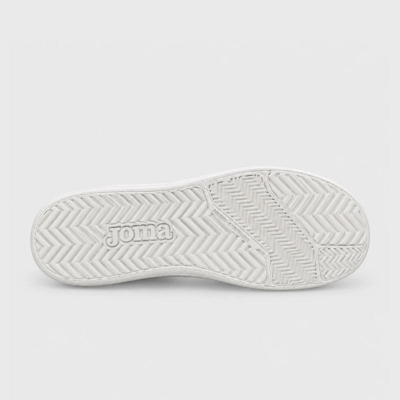 Zapatilla Joma Barefoot blanca con talón de leopardo.