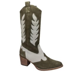 Bota Tejana Piel Yowas Combi  Kaki Mod S1042