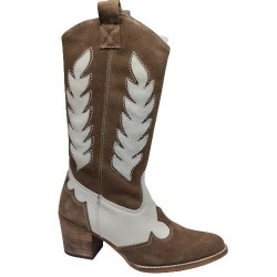 Bota Tejana Piel Combi Taupe Mod S 1062